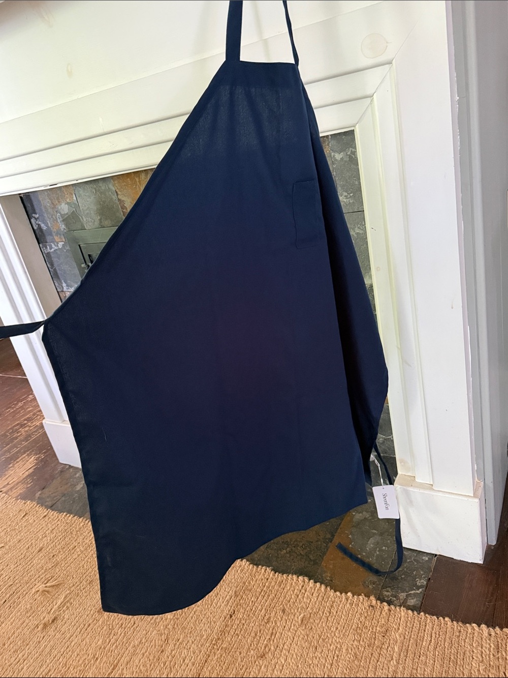 Basic Navy Blue Full-Length Kitchen Apron with small pocket.